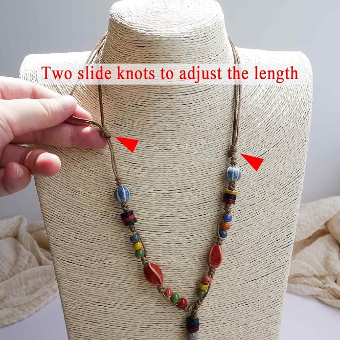 Boho Style Colorful Ceramic Bead Strand Necklace Adjustable Bohemian Jewelry Gift for Women, Fashion Clothing Matching Necklace