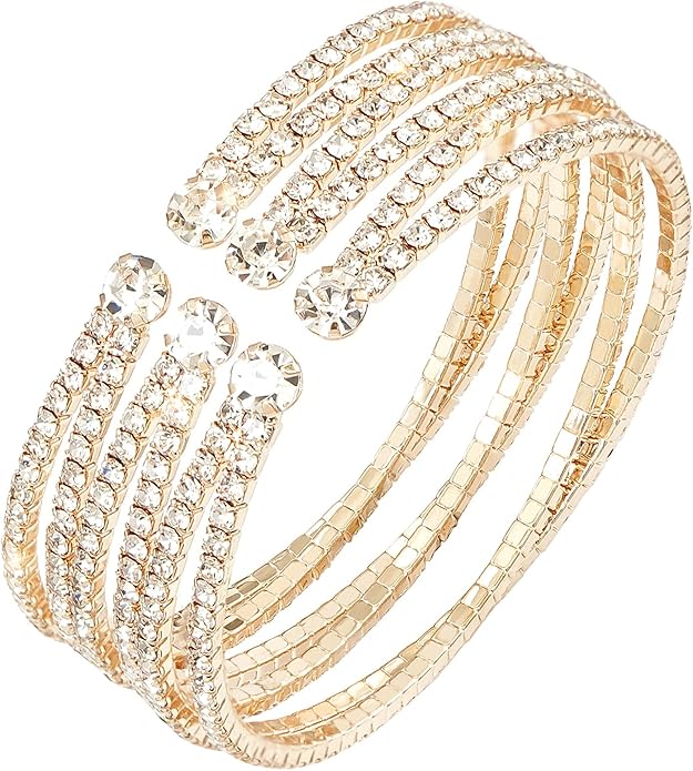 Rhinestone Bracelet for Women MultiLayer Crystal Cuff Bracelet Strand Layered Bracelet