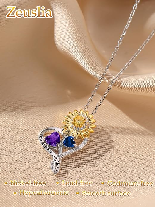 Valentine's Day Gifts for Wife 925 Sterling Silver Double Birthstone Pendant Necklaces I Love You for Always and Forever Necklace Anniversary Birthday Gifts for Wife Girlfriend Mom Her