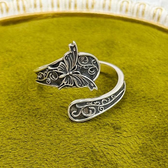 Adjustable Rings 925 Sterling Silver Jewelry Witch Hat Fox Dolphin Butterfly Dragonfly Spoon Ring Gifts for Women Men Lover Anniversary Birthday Graduation Christmas Valentine's Day Mother's Day