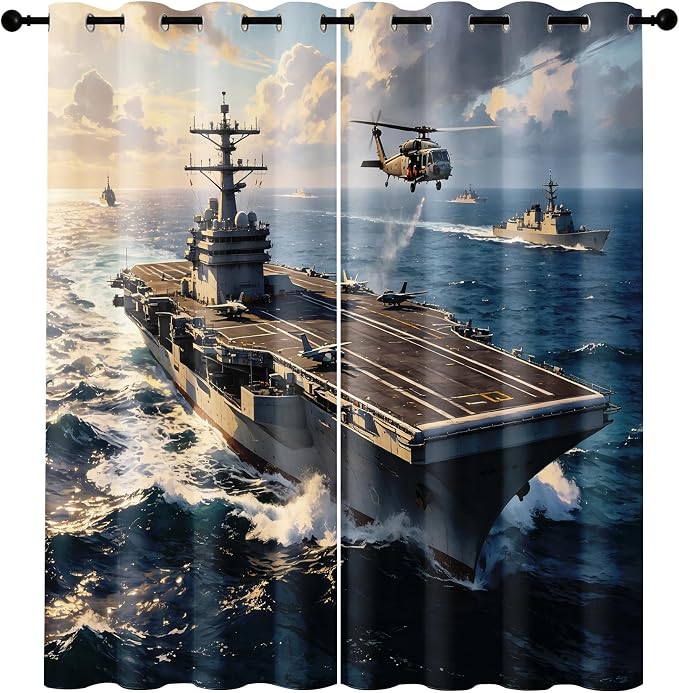 Aircraft Carrier Blackout Curtains 52 x 72 Inch Length Set of 2 | Warship - Image 7