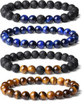 XIANNVXI Natural Stone Beads Bracelet for Men Crystal Bracelets 8MM Tiger Eye Lava Rock Obsidian Beaded Bracelet Set Black/Red/Blue Crystal Beaded Bracelets for Men