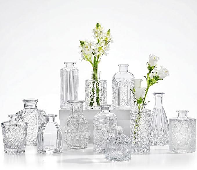 CUCUMI 12pcs Bud Vases for Centerpieces, Decorative Flower Vases for Wedding by CUCUMI
