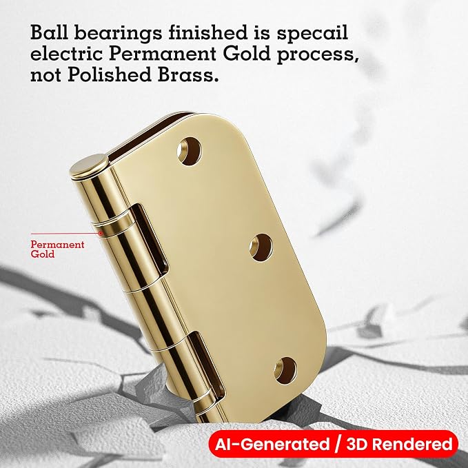 TDCHINGES Rounded Door Hinges Polished Brass 3.5 Inch 5/8" Lasting Mute | 30 - Image 4