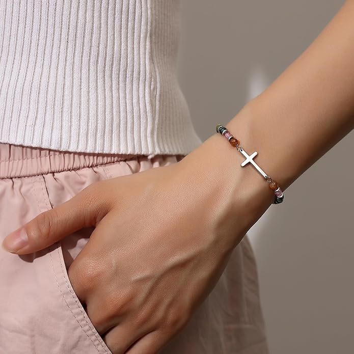 TONY & SANDY Christian Cross Bracelet for Women, Valentine's Day Gifts for Her, Confirmation Baptism Easter Gifts, Unique Gift for Friends Daughter Mom Sister in Christ Birthday Christmas