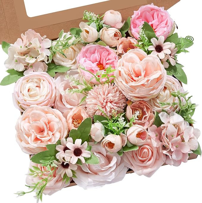 Serwalin Artificial Flowers Pink Flowers Fake Silk Flowers by Serwalin