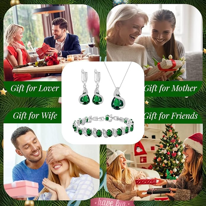 GZWHD Jewelry Set for Women Water Drop Cubic Zirconia Artificial Crystal Earrings Pendant Necklace Open Ring Tennis Bracelet Wedding Anniversary Birthday Engagement Gift for Bridesmaid Wife Girlfriend Friend