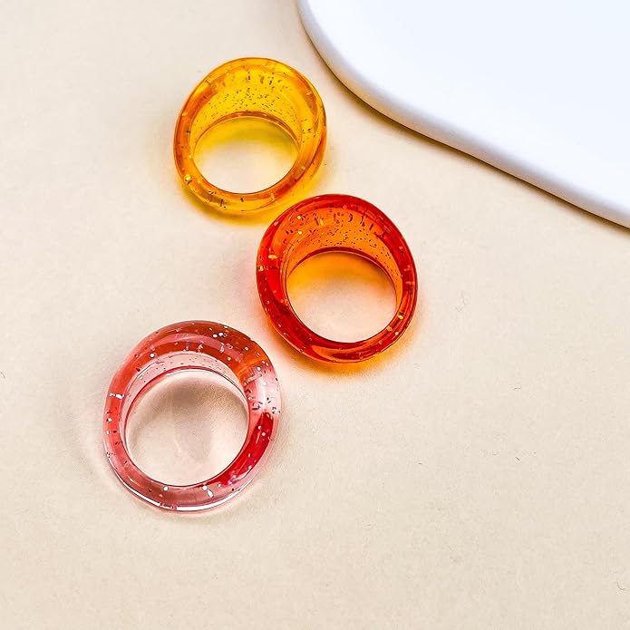 Viva Joya Resin Acrylic Plastic Knuckle Rings for Women, Chunky Trendy Colorful Stackable Jewelry, Statement Dome Thick Rings, Bulk Set
