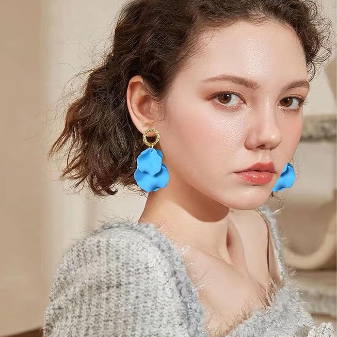 Anmpab Statement Matte Rose Flower Petal Stud Earrings for Women Dangly Floral Petal Earrings Jewelry Accessories Romantic Gifts for Her Women