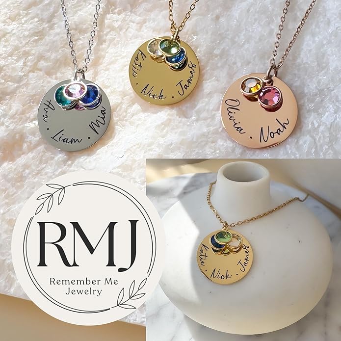 Custom Birthstone Name Necklace for Mom – 1 to 6 Kids Names with Swarovski Crystals – Personalized Gift for Women, Grandma, Wife – Family Jewelry, Mother’s Necklace in Gold, Silver, or Rose Gold