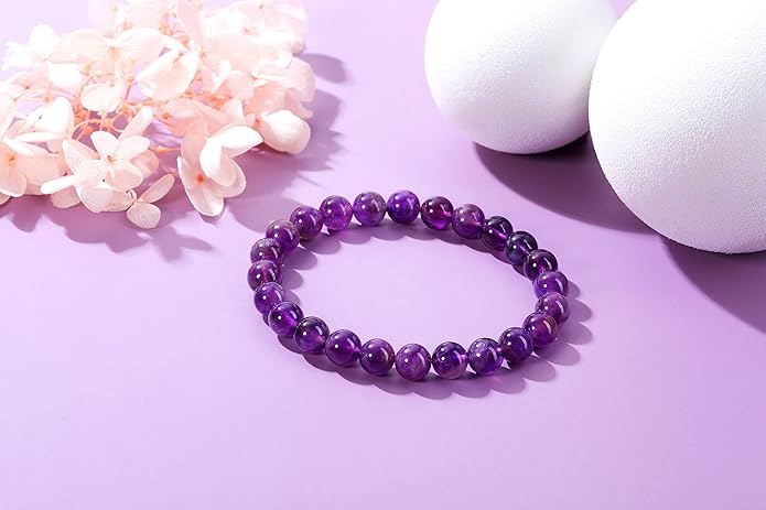 Jovivi Crystal Bracelets for Women Men - 8mm Handmade Natural Semi Precious Gemstone Beaded Bracelets, Round Stone Beads Stretch Bracelet, Healing Yoga Bracelets Jewelry Gifts