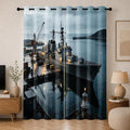 Navy Warship Blackout Curtains 52 x 84 Inch Length Set of 2 | Seaport Dock by Unknown