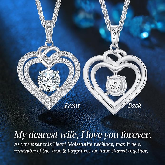 OOBEE Valentines Day Gift Moissanite Heart Necklaces for Women, 1- 4 Carat Moissanite 925 Sterling Silver 14K Gold Plated Pendant Necklace, Ideal Anniversary Birthday Christmas Mothers Day Jewelry Gifts for Mom Wife Her Girlfriend Daughter