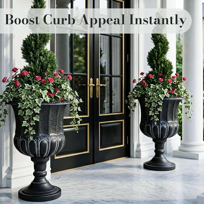 Worth Garden 25" H. Metal Urn Planters 2-Pack - Image 4
