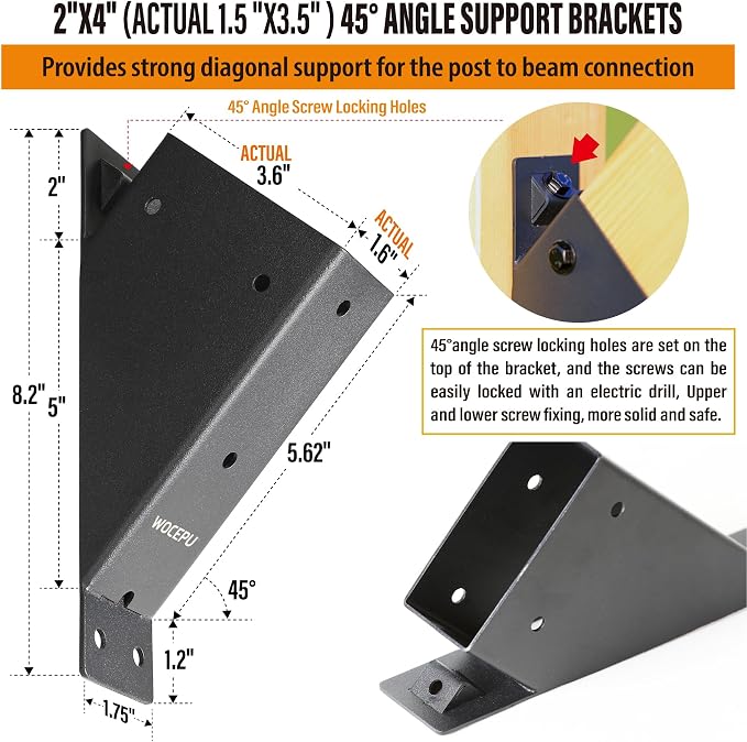 2pack 2x4 Degree Angle Support Brackets, - Image 2