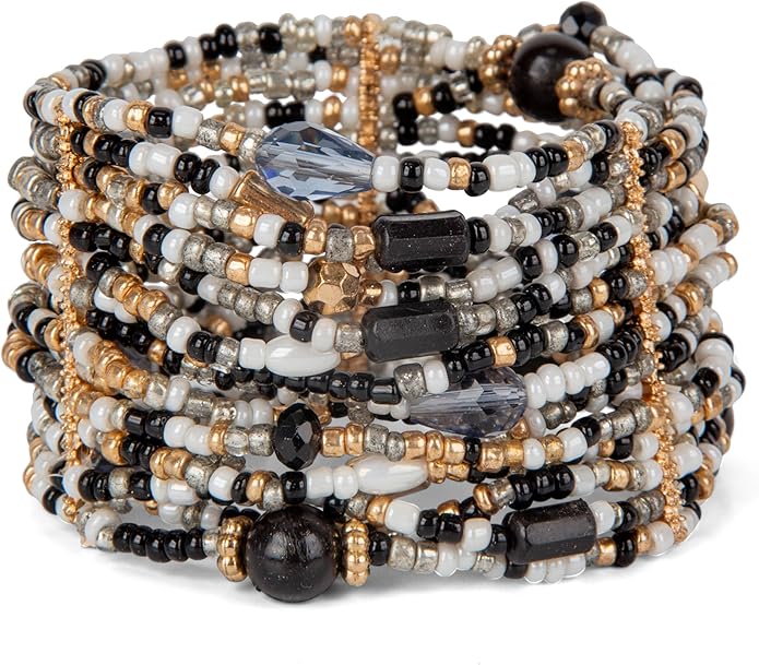SPUNKYsoul Beaded Stretch Bracelet – Boho Multi-Row Look Bracelet, Vibrant Resort-Style Statement Jewelry