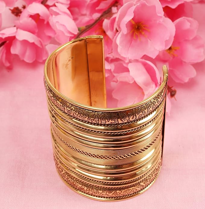Touchstone Indian Bollywood Handcrafted Slip In Easy To Wear Stylish Wrist Enhancer Designer Broad Jewelry Cuff Bracelet For Women and Men.