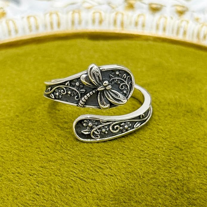 Adjustable Rings 925 Sterling Silver Jewelry Witch Hat Fox Dolphin Butterfly Dragonfly Spoon Ring Gifts for Women Men Lover Anniversary Birthday Graduation Christmas Valentine's Day Mother's Day