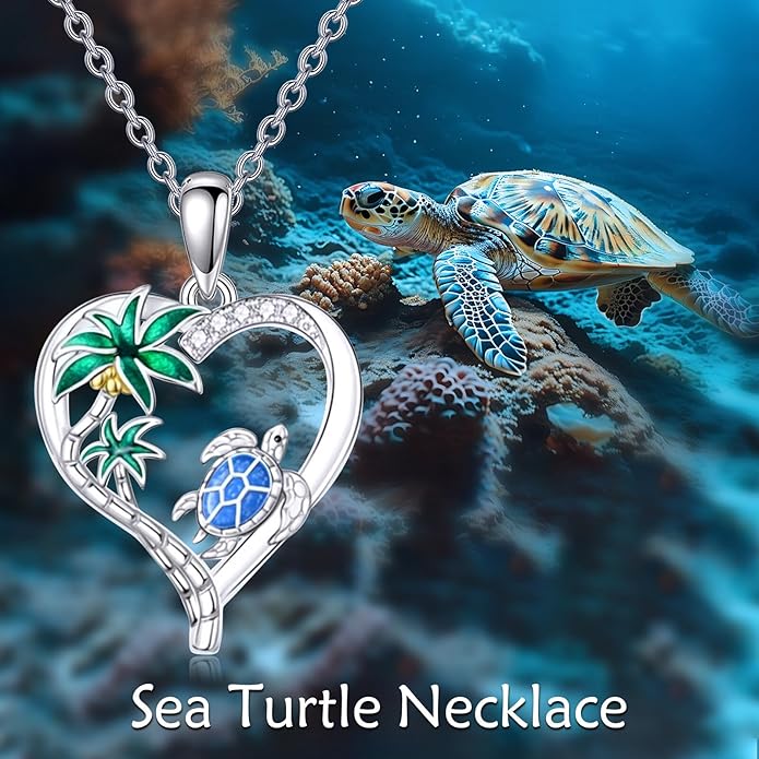 TOUPOP Sea Turtle/Mermaid/Dolphin/Shell/Starfish/Conch/Seahorse Necklace for Women Sterling Silver Ocean Pendant Necklace with Crystal Ocean Beach Charm Jewelry Birthday Christmas Gifts
