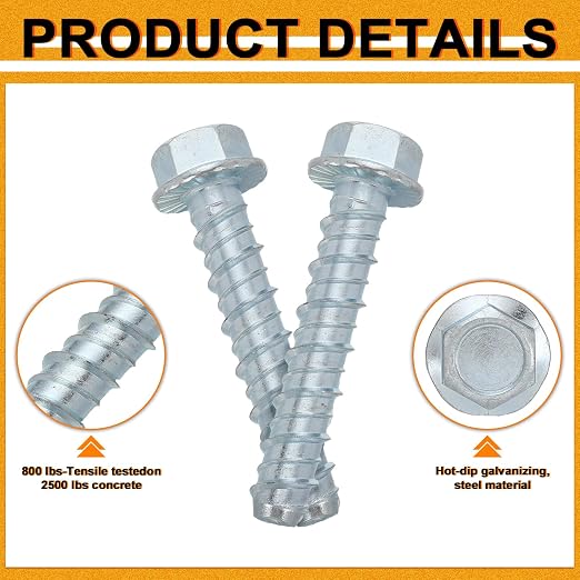 Hicarer 100 Pack 1/2 x 3 Inch Concrete Screws Galvanized - Image 3