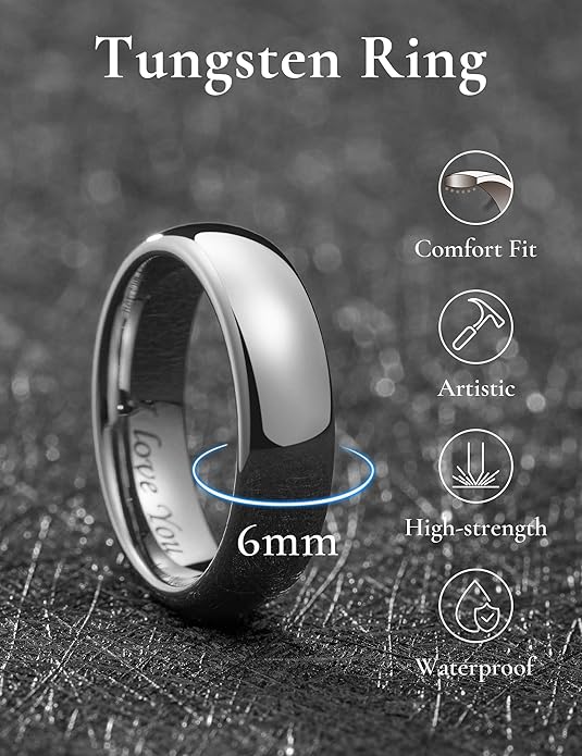 King Will Tungsten Carbide Wedding Band for Men Women Promise Rings for Couples Domed High Polish
