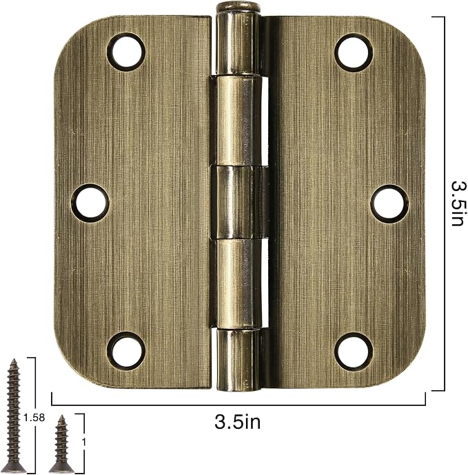 TDCHINGES Rounded Door Hinges 3.5" X 3 1/2 Inch Antique Brass 5/8" Radius | 3 - Image 5