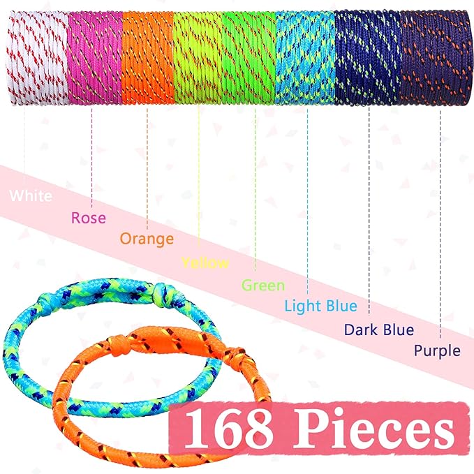 Remerry 168 Pcs Friendship Bracelets Adjustable Woven Rope Bracelets Bulk Valentine's Day Birthday Party Favors & Goodie Bag Stuffers, 8 Assorted Colors(Neon Colors)
