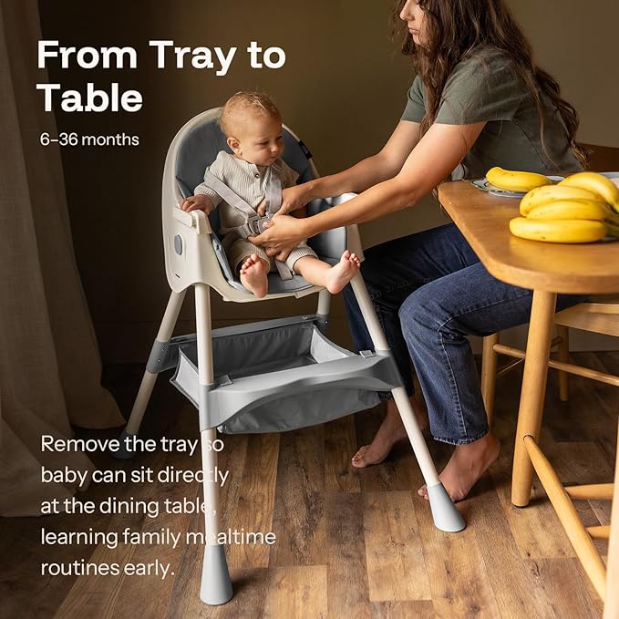 HARPPA 6-in-1 Convertible Baby High Chair for Toddlers, Foldable Highchair with Removable Tray for Eating & Playing, Adjustable 5-Point Safety Harness, Toddler High Chair with PU Cushion, Grey