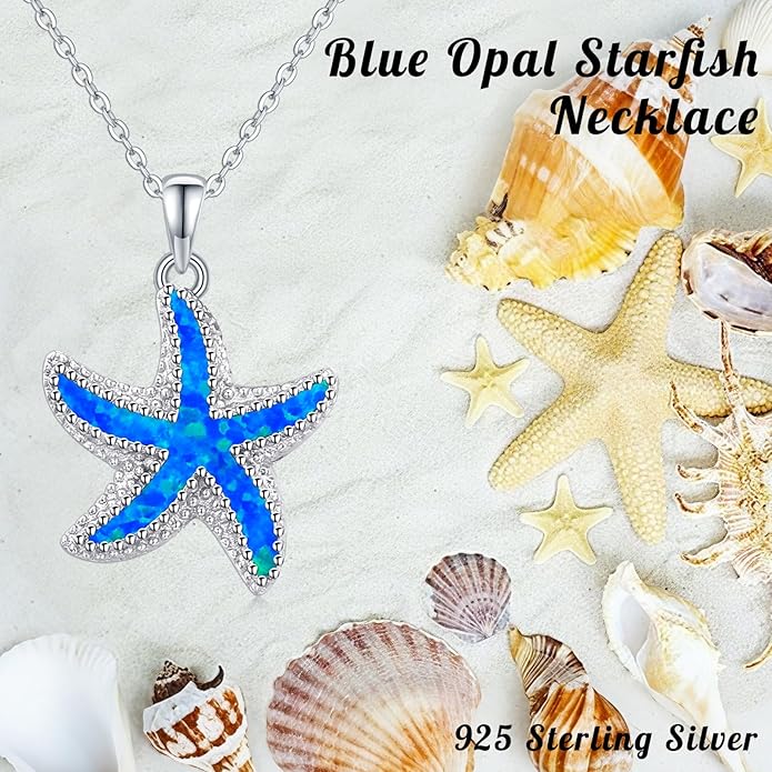 Starfish Necklace S925 Sterling Silver Summer Ocean Themed Beach Lucky Sea Star Marine Pendant Choker Necklace Starfish Jewelry Inspirational Jewelry for Women
