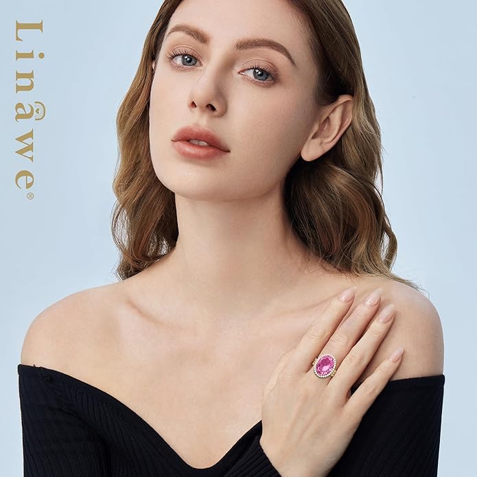Linawe Birthstone Chunky Adjustable Rings for Women, Gold/Silver/Rose Gold Statement Rings, Imitation Diamond Fake Gemstone Crystal Cocktail Ring, Cubic Zirconia Costume Jewelry