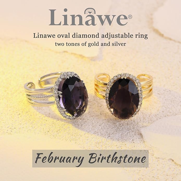 Linawe Birthstone Chunky Adjustable Rings for Women, Gold/Silver/Rose Gold Statement Rings, Imitation Diamond Fake Gemstone Crystal Cocktail Ring, Cubic Zirconia Costume Jewelry