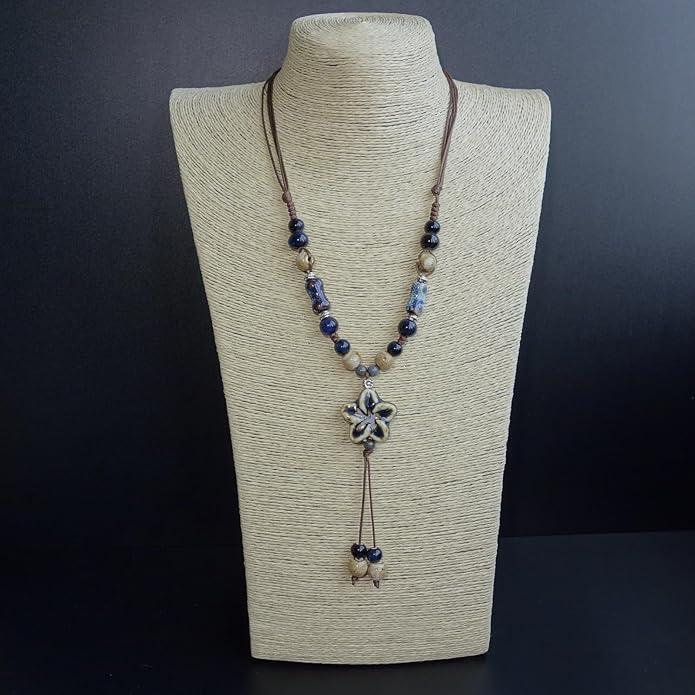 Boho Style Colorful Ceramic Bead Strand Necklace Adjustable Bohemian Jewelry Gift for Women, Fashion Clothing Matching Necklace