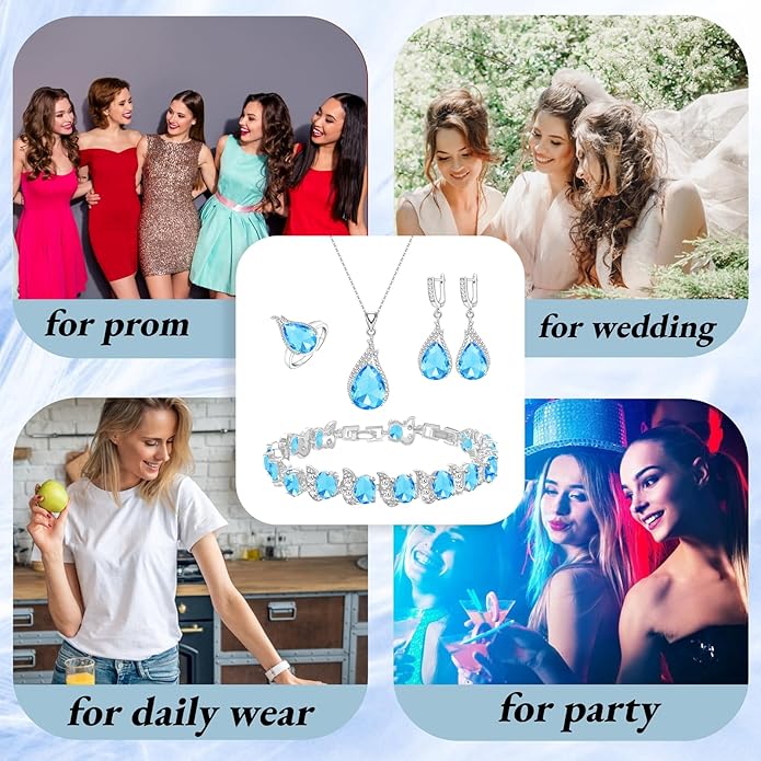 GZWHD Jewelry Set for Women CZ Earrings Necklace Ring Bracelet Set Prom Party Wedding Jewelry Gift for Mother Friend Wife