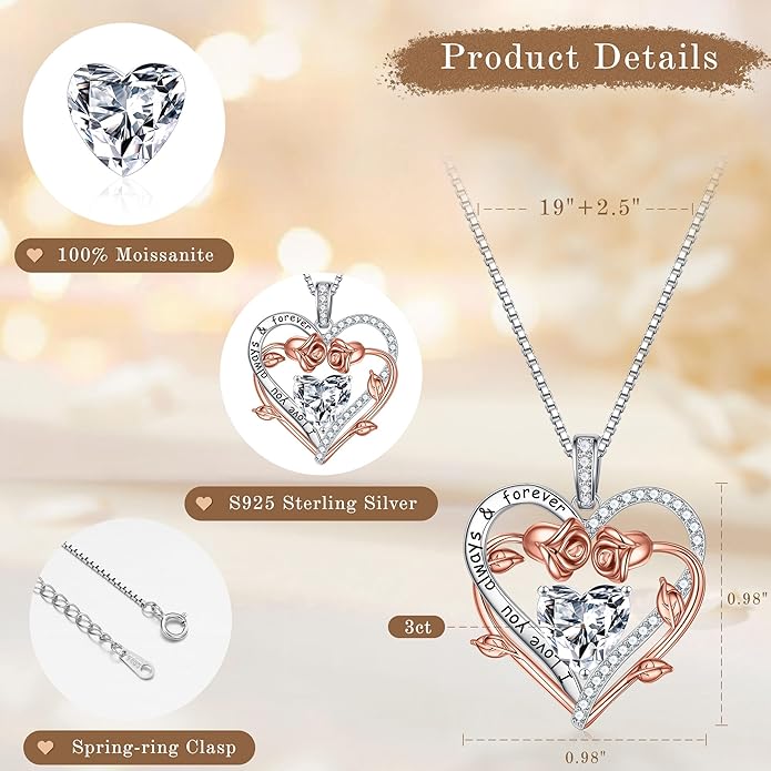 MOOSEA Valentines Day Gifts for Wife Mom - S925 Sterling Silver 1-3 ct D Color VVS1 Clarity Moissanite Necklace, Anniversary Birthday Gift for Her