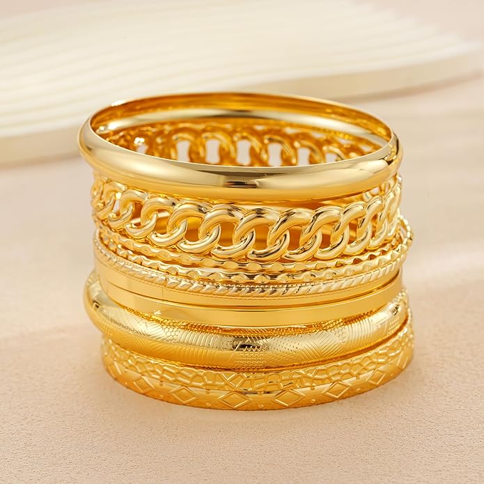 ÌF ME Gold Bangle Bracelets for Women, Indian Bangles Stackable Set, Multi Layer Textured 14K Gold Plated Chunky Bracelets Boho Jewelrys Set