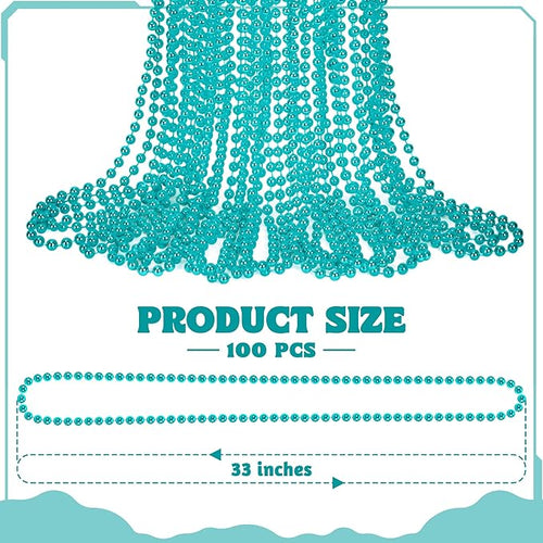100 PCS Lakeblue Beads Necklaces, 33" Round Beads Bulk, Mardi Gras Parade Accessories, Costume Necklaces for Parade Throws Accessories Decorations Festive Event Gender Reveal Party Supplies