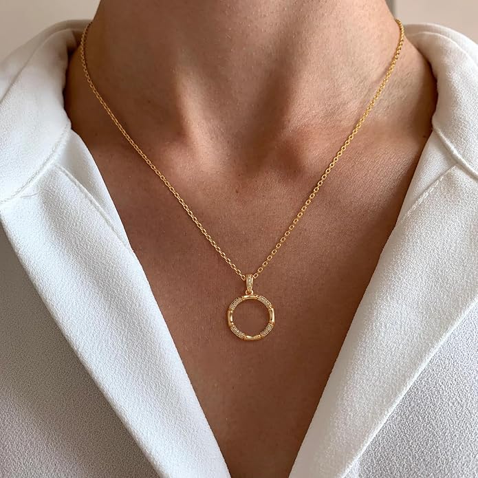 Valloey Rover Dainty Gold Necklace for Women-14K Gold Plated Simple Pendant Circle Necklace Charm Statement Long Necklaces for Women Jewelry Gifts