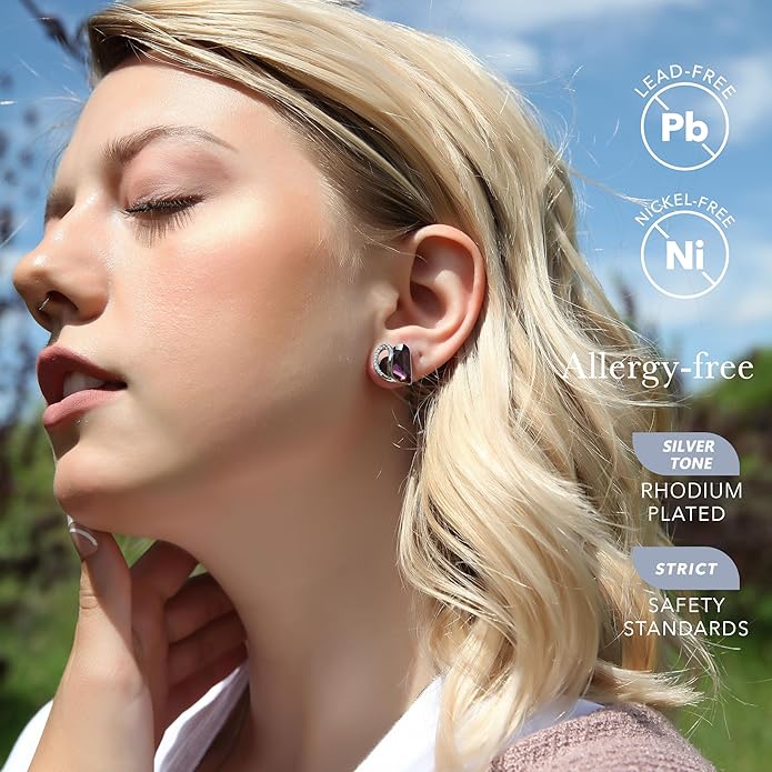 Leafael Infinity love Heart Birthstone Stud Earrings for Women, Valentine's Day Gifts for Mom, Wife, and Her, Silver Plated Birthday Jewelry