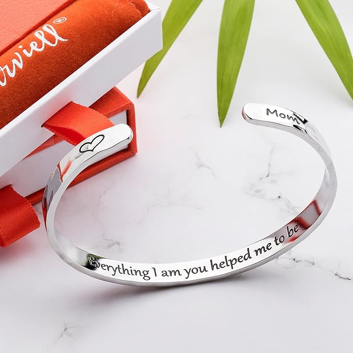 Carviell Engraved Cuff Bracelets for Women – Inspirational, Friendship, Love, Mom, Daughter, Sister, Christian, Graduation, Memorial & Wedding Gifts – 80+ Phrases – Stainless Steel, Gift-Ready
