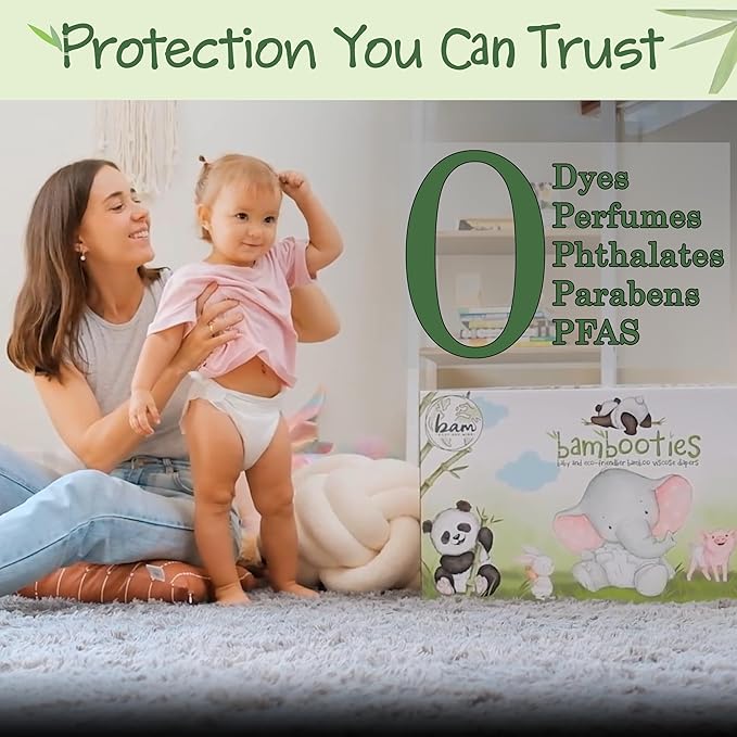Bamboo Baby Diapers, Totally Chlorine Free for Sensitive Skin for Newborns to XXL. Hypoallergenic & Non Toxic Eco Friendlier Plant-Based Materials. TCF Large Size 4 (28 ct)