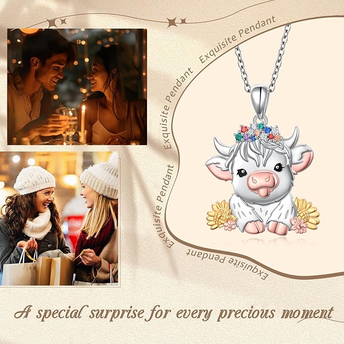 FLYOW 925 Sterling Silver Cute Animal Jewelry Hummingbird/Butterfly/Wolf/Corgi/Cat/Snake/Spider/Bat/Penguin/Bear/Opossum/Frog/Guinea Pig for Women Mother Friend Animal Lovers