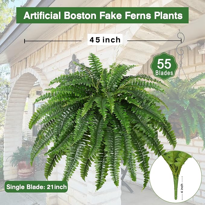 Dkaltm 45" Artificial Boston Fern, Outdoor Plants | UV-Resistant, 55 fronds - Image 2