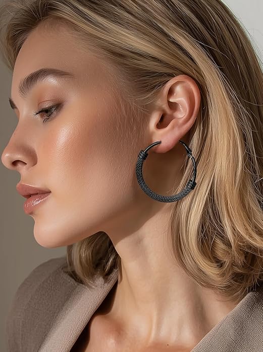 KeyStyle Mesh Hoop Earrings for Women, Stainless Steel Gold Hoops Earring Lightweight Loops, 2MM Thick Hypoallergenic Circle Endless Hollow Hoop 20mm-80mm