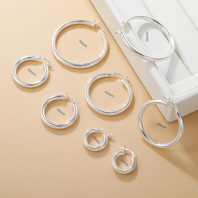 4mm Thick Gold Chunky Earrings Steling Silver Post Hoops Earrings For Women Hollow Tube Hoops Earrings Thick Gold Hoop Earrings Hypoallergenic Lightweight Gold Hoop Large Earrings 20/30/40/50/60MM