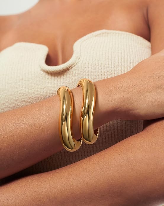 Elegance 11 designs Gold Bangles For Women Chunky Trendy Hinged Cuff Open Bracelet Wide Minimalist Bracelets Jewelry Gift