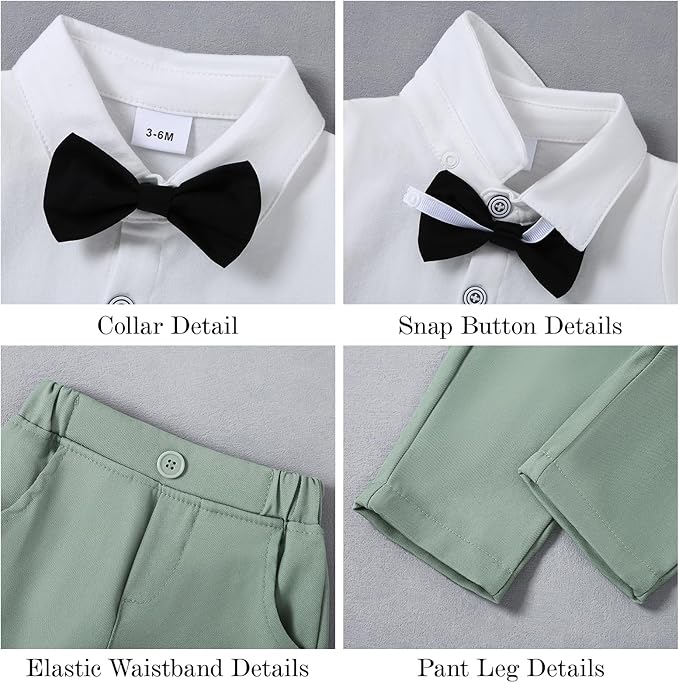 DISAUR Baby Boy Clothes Toddler Boy Outfits 4PCS Gentleman Dress Romper/Vest/Pants/Bow Tie Cotton Suit Sets