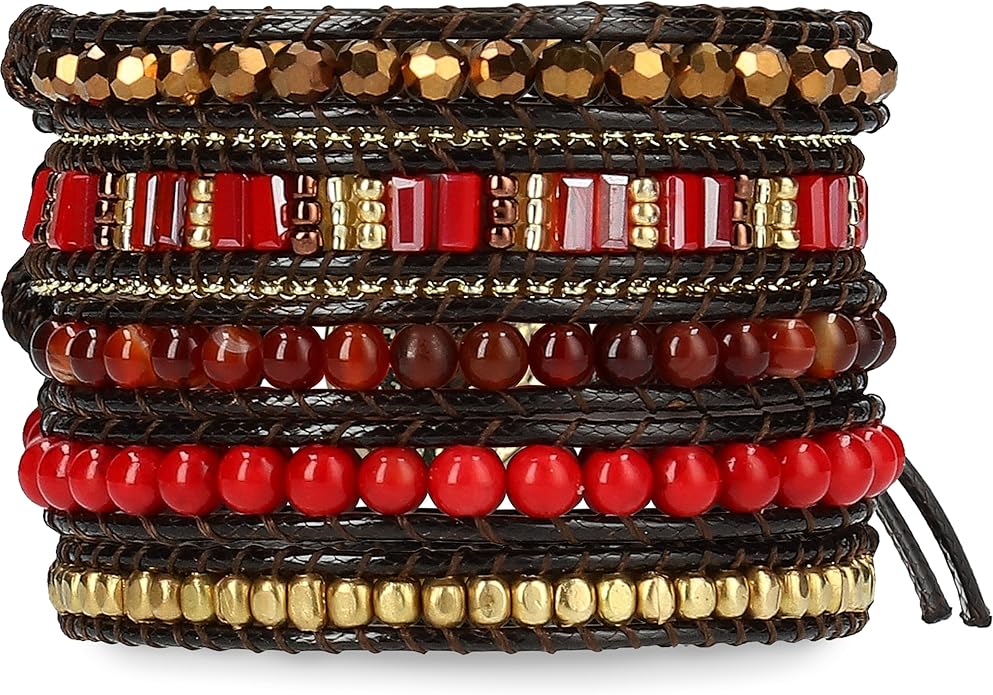 Bracelet for Women – Handmade Vegan Boho Natural Stone Layered Bracelet, Thailand Bohemian Stackable Beaded Wrap Bracelets, Summer Hippie Bracelet Stack, Fashion Jewelry Gifts