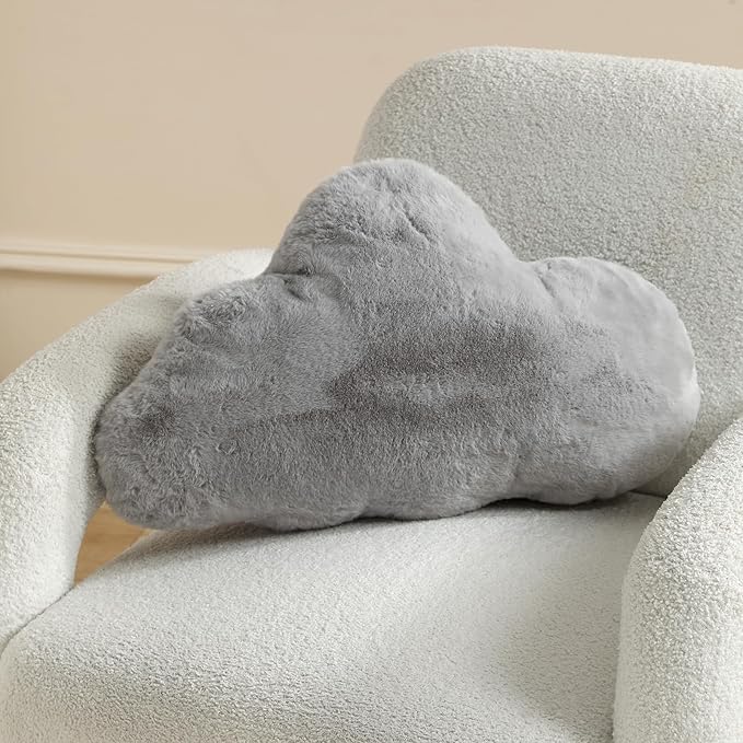 YRXRUS Cloud Pillows, Gray Cloud Shaped Pillow, Decorative Throw Pillow Gifts, Cute Plush Room Decor, Fluffy Faux Rabbit Fur 9.5"x16" Pillows for Living Bedroom Kids Room