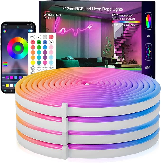 SILFU Neon Rope Lights, 65.6FT RGB LED Strip Lights | Waterproof IP67 LED Lights by SILFU