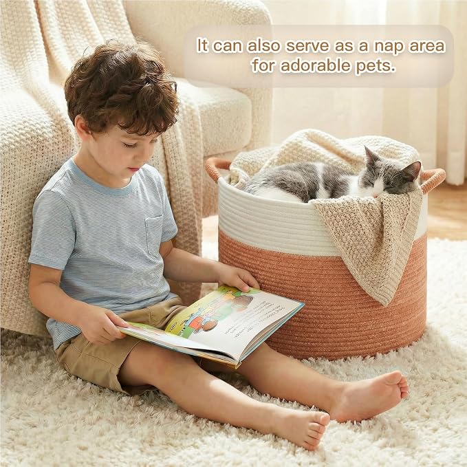 Artfeel 70L Large Cotton Rope Basket, Decorative Woven Blanket Storage - Image 4